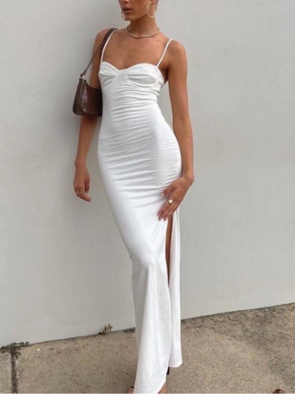 Princess Polly Belladonna White Ribbed Maxi Dress - size US 0 (XS)
